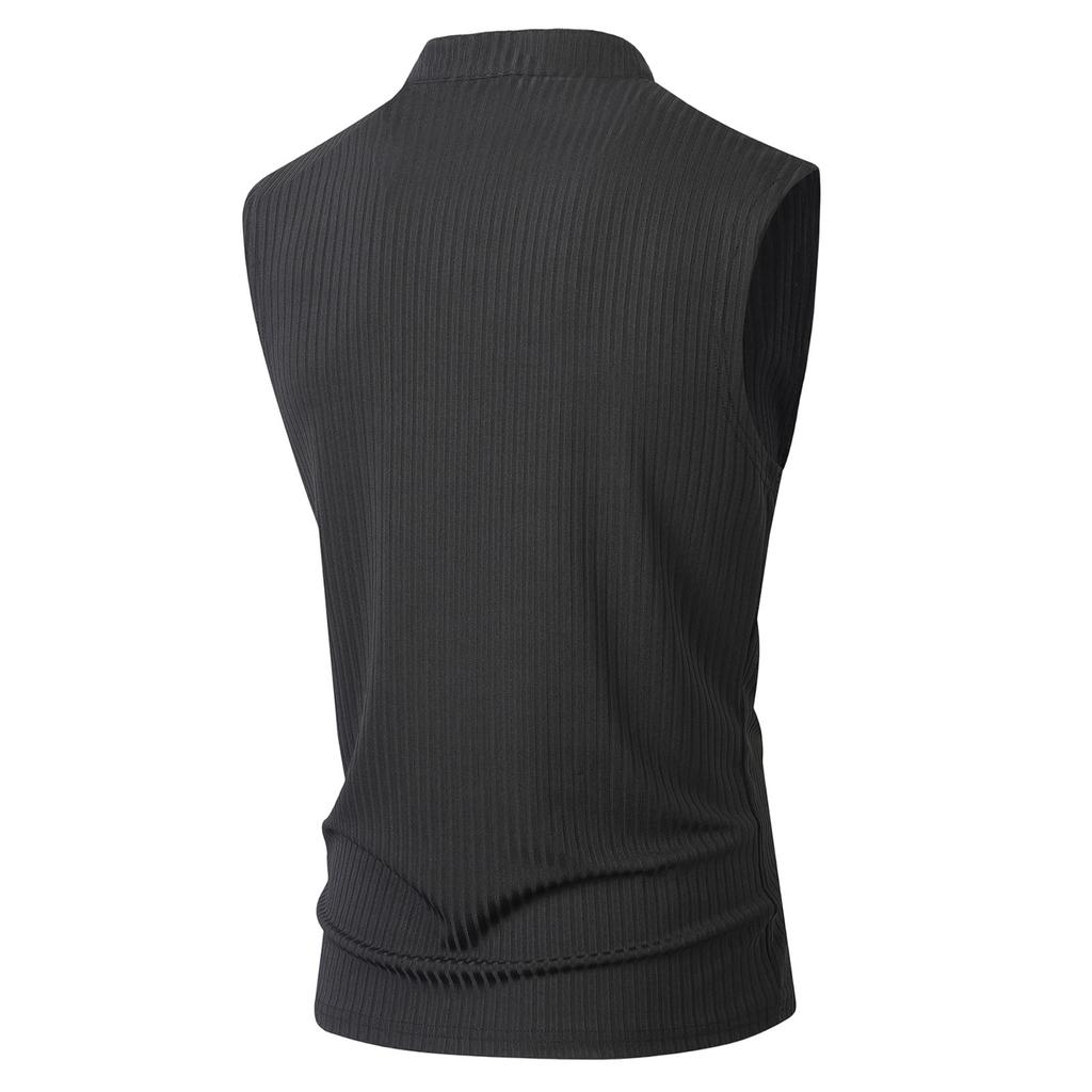 Men Sleeveless Knit Button Vest Lightweight Casual Summer Shirt Slim Fit Ribbed Texture Henley Style Top