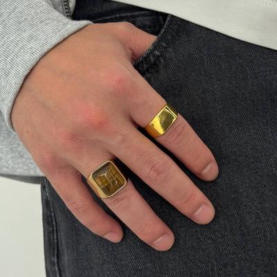Salircon 2Pcs/Set Hiphop Punk Gold Color Wide Chunky Rings Men Women Vintage Geometric Square Ring Party Gothic Jewelry Gift
