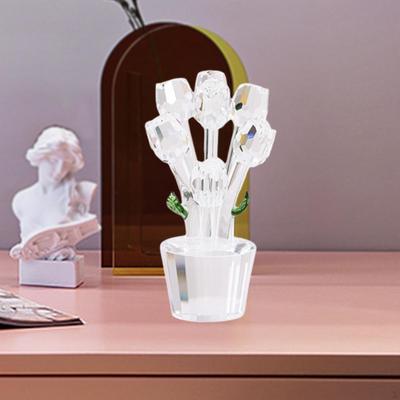 Glass Rose Figurine Flower Ornament Art 3D Feng Shui Home Decoration Roses Bouquets