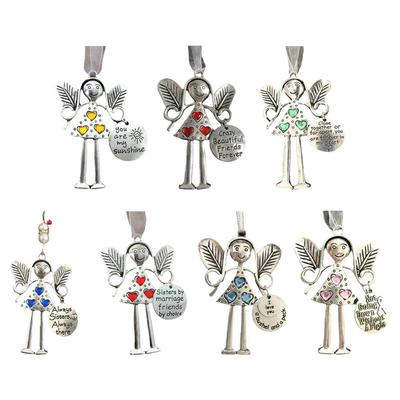 Christmas Tree Car Angel Ornament Pendant Alloy Engraved Blessing Love Key Card Christmas Gift Accessories