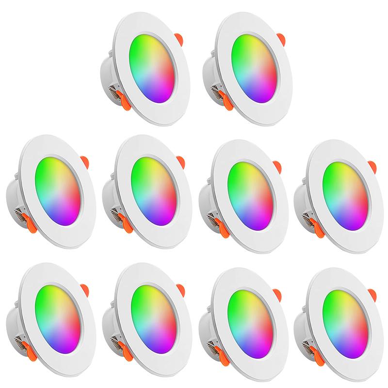 1-10PCS LED Downlight Dimmable Tuya Intelligent Graffiti Control Voi APP RGB CW Full Color Spot Iling Ressed for Kitchen