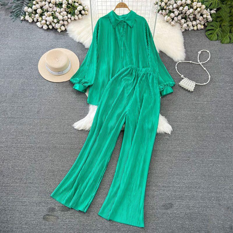 

Sanzhai Ruched Socialite Lantern Single-Breasted Fashion Suit Cyan All yards