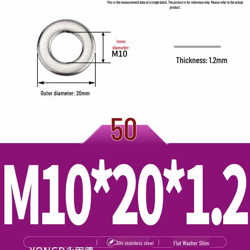 304 Stainless Steel Thickened Flat Washer / Ultra-thin Metal Gasket, Sizes M1.6-M10