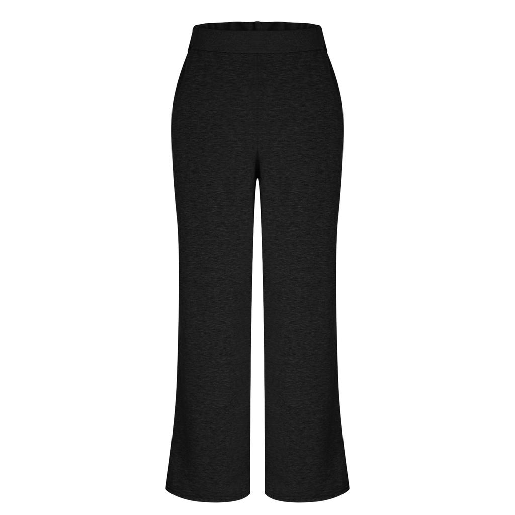 Calças Casuais Esportivas Femininas Soltas Cor Sólida com Bolsos Cintura Elástica