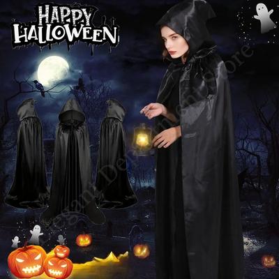 Unisex Black Hooded Cloak Witch Cosplay Accessories Costumes Masquerade Family Celebration Decor Halloween Party Cosplay Costume