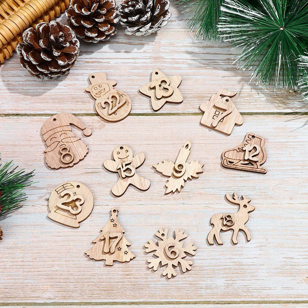 Decor Xmas Ornament Wooden Pendant Christmas Advent Calendar Countdown Hanging Tags Number Label