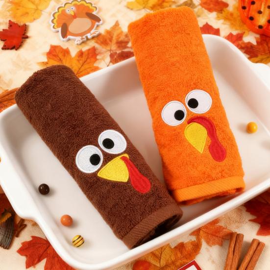 Yousheng Thanksgiving Turkey Towel Embroidered Turkey Hand Towel Absorbent Bathroom Kitchen Towel for Home Farmhouse Thanksgiving Decoration