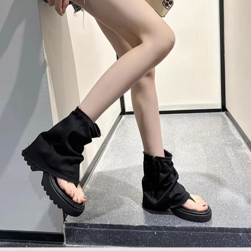 Fashion 2025 Summer Side Zipper Women's Boots Fashion Cowboy Sandal Boots Open-Toe Thick Platform Casual Best Seller Sandal Bootszapatos