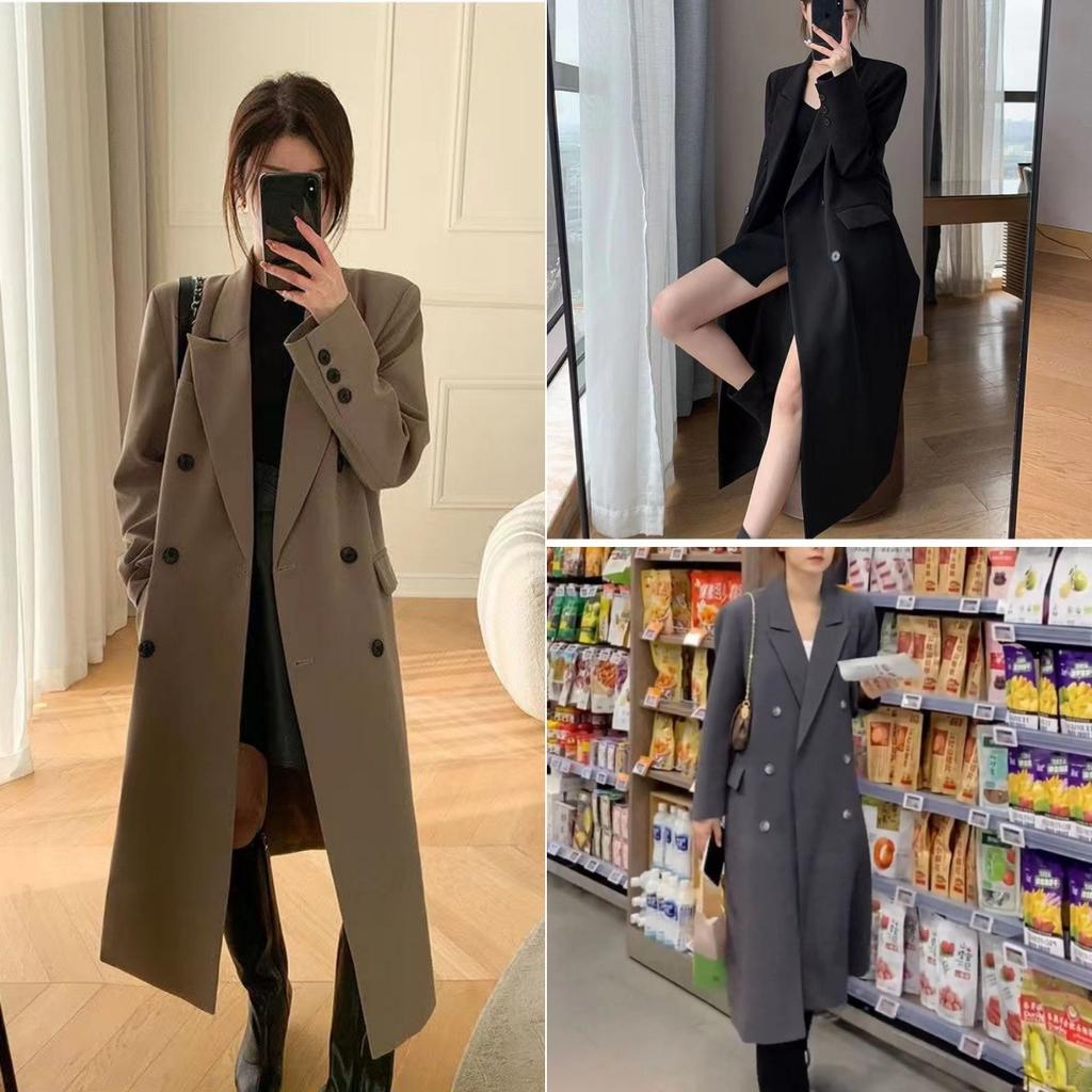 Trench moda primavera autunno per donna Giacche da completo lunghe giacca a vento nere doppio petto
