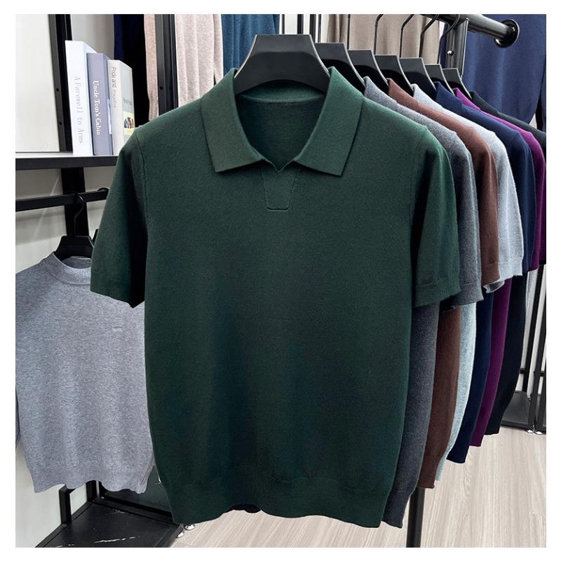 Men S Short Sleeve Turn Down Collar Knit Sweater Thin Casual Top