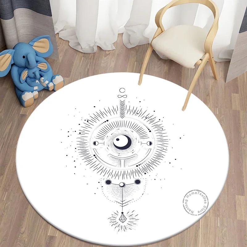 Mystery Constellation Printed Round Carpet Sun and Moon Living Room Rugs Camping Picnic Mats Anti-Slip Yoga Mat for Living Room