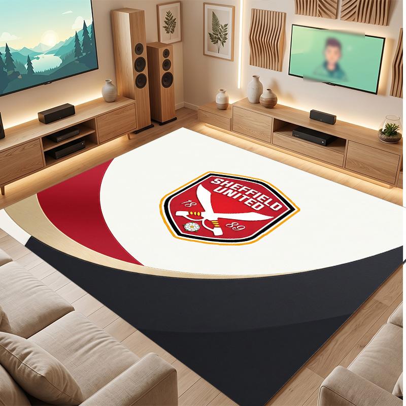 Sheffield United Football Print Crystal Velvet Rug, Comfortable Water Absorbent Non Slip Indoor Floor Carpet