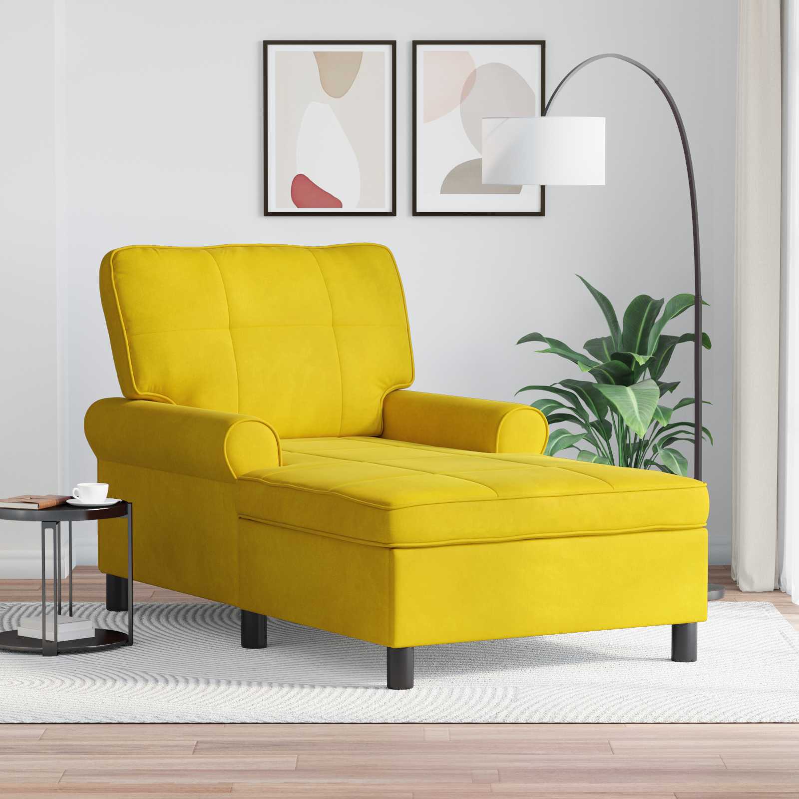 Gelbe Samt-Liege mit Kissen 91 x 157 x 91 cm