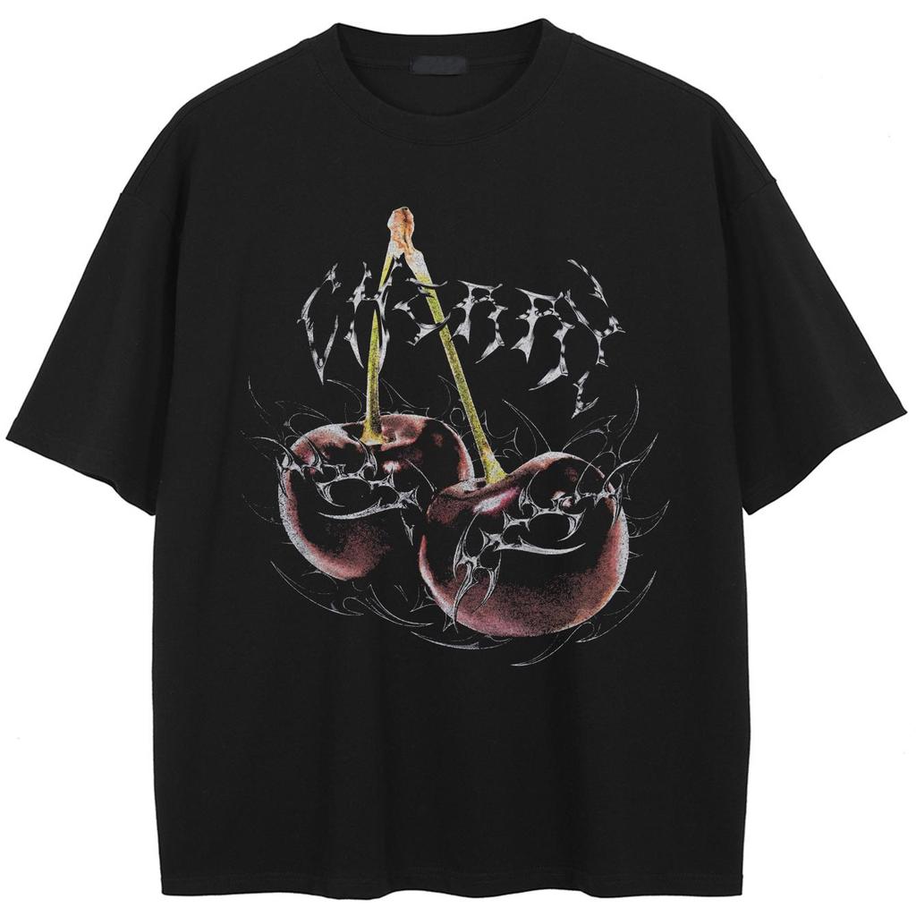 Streetwear Cherries Graphic T-Shirt Cotton Tshirt Unisex Tops Tees Summer Short Sleeves T Shirt