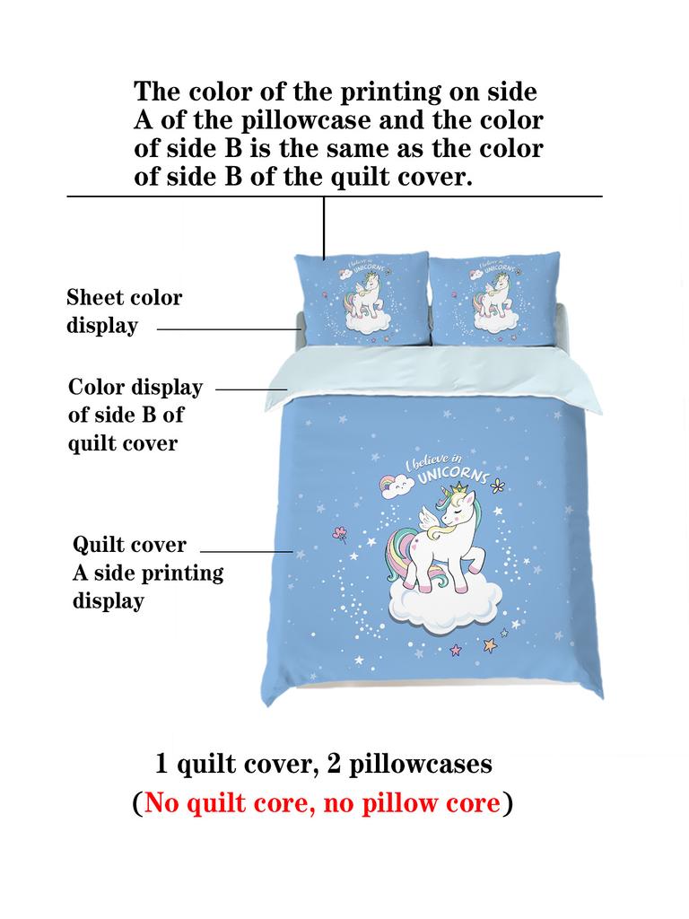 3pcs Cartoon Unicorn Pattern Print Duvet Cover Set, Soft, Comfortable and Breathable, for Bedroom, Hotel, Best Gift for Girls