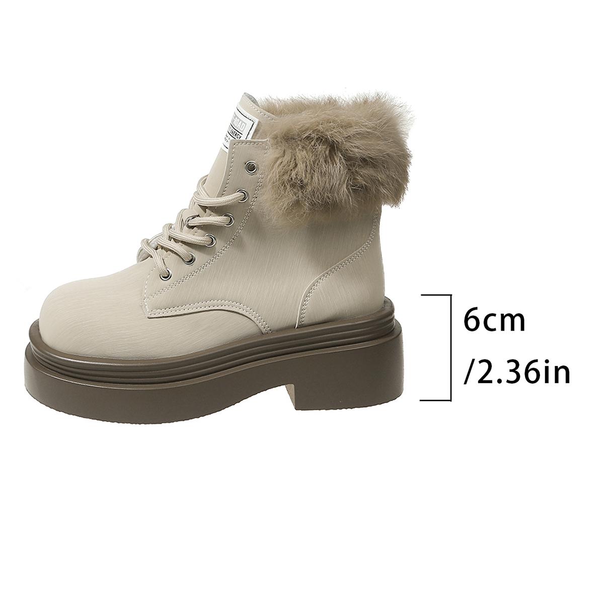 

Модные зимние женские ботильоны с круглым носком и бархатной платформой, сохраняющей тепло, женские ботинки для активного отдыха на платформе 35 бежевый