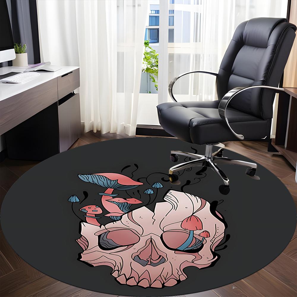 1pc Mushroom Skull Office Round Area Rug, Under Office Chairs Bedroom Living Room Home Decor, Room Deco
