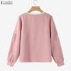 ZANZEA Women Casual Round Neck Solid Color Long Sleeve Blouse
