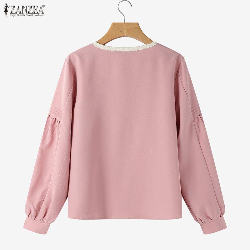 ZANZEA Women Casual Round Neck Solid Color Long Sleeve Blouse