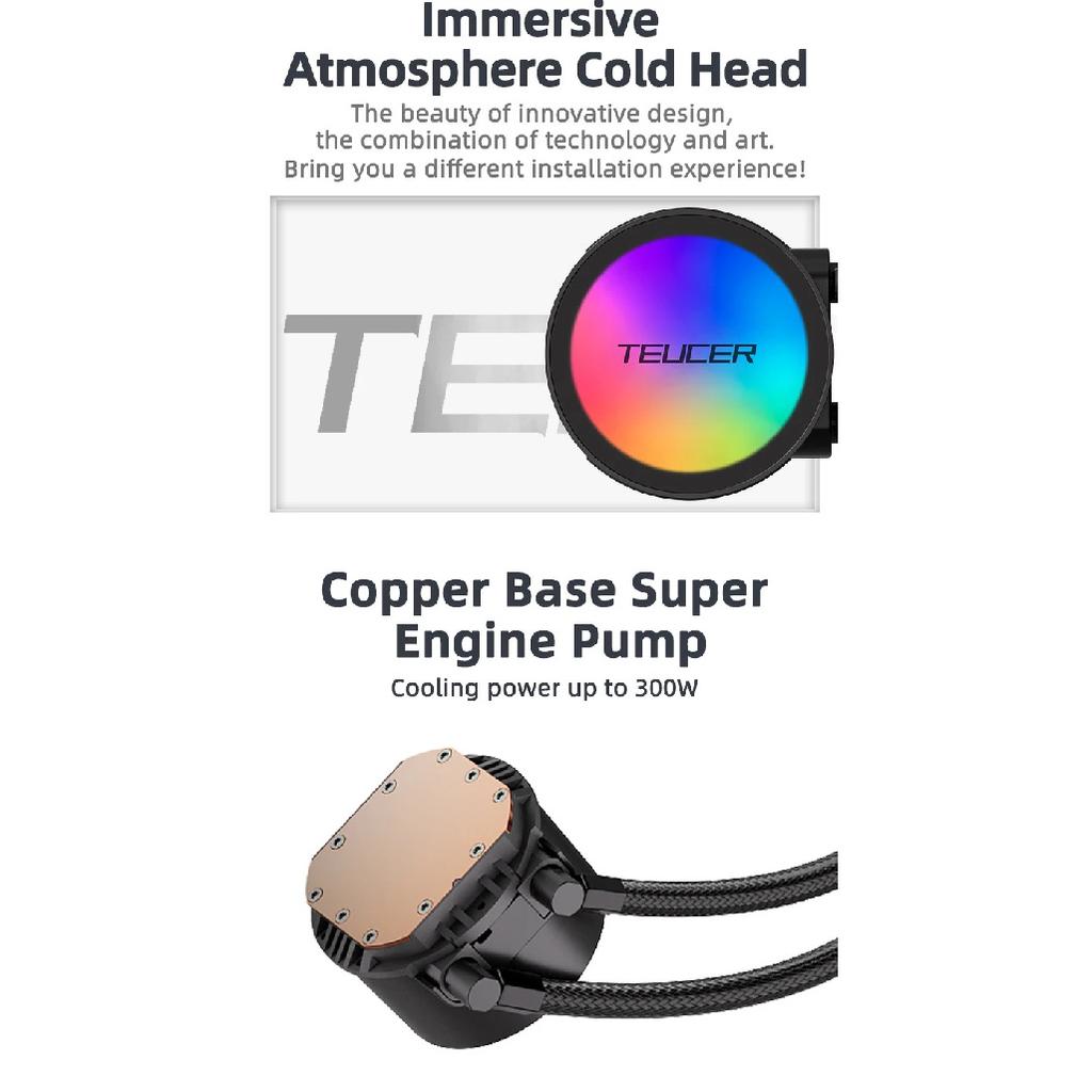 TEUCER AF-S120 Water Cooler 120mm RGB Fan Liquid Heatsink Integrated Radiator Cpu Cooling for Intel LGA115x 1200 1700 2011