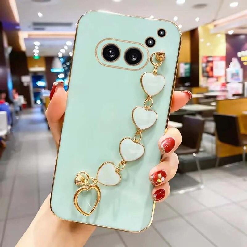 

For Nothing Phone 2A Модный чехол с браслетом-цепочкой с покрытием Love Heart для телефона For Nothing Phone 2A 2 1 Мягкая силиконовая противоударная задняя крышка Nothing Phone 1 зелёный