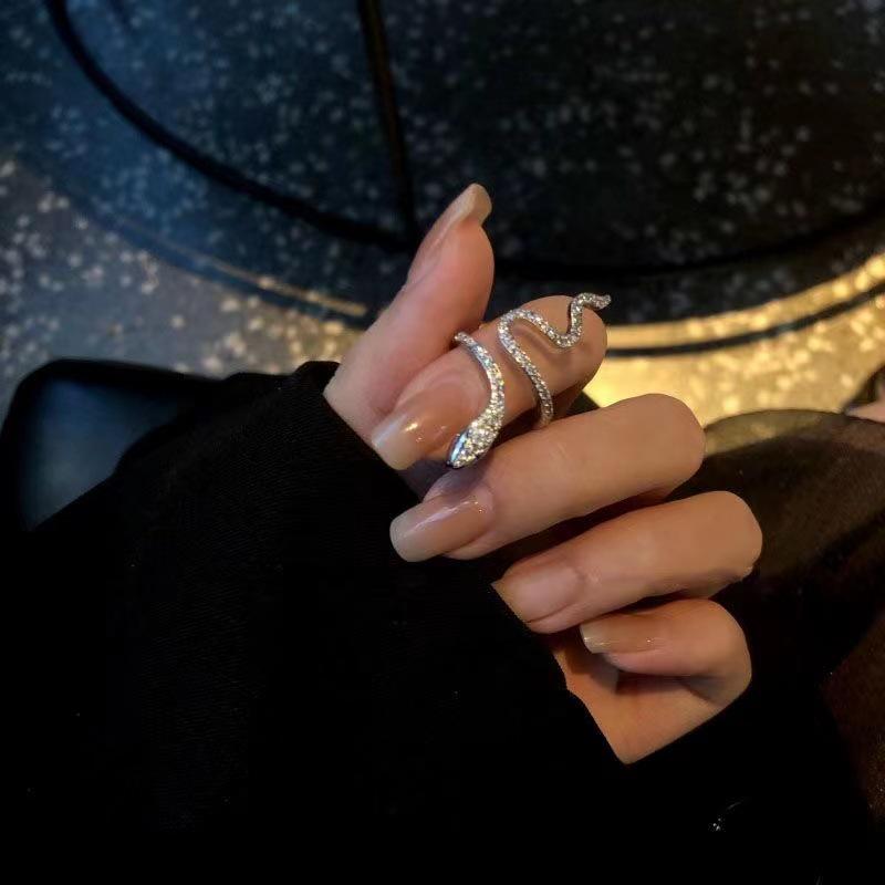 Trendy Snake-Shaped Diamond Ring for Women - Niche Luxury Design, Stylish Open Index Finger Ring