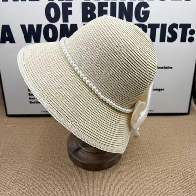 French Gentle Wind Pearl Bow Straw Hat Women's Straw Woven Breathable Big Brim Face Covering Sun Hat New Bucket Hat