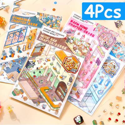 Urocze Naklejki 3D DIY Miniaturowa Scena Krajobrazowa Trójwymiarowa Naklejka Wizualne Układanie Prezent Świąteczny Dla Dziecka Ucznia