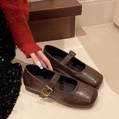 French Versatile Square Head Temperament Commuting Mary Jane Shoes Women's 2025 Autumn New Retro Single Shoes Flat-soled Small Leather Shoes