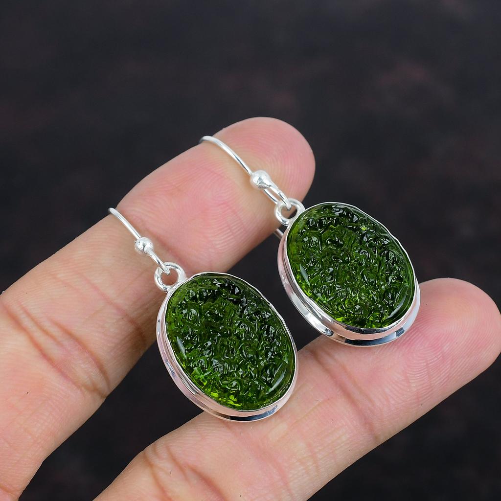 Moldavite Gemstone Earrings 925 Sterling Silver Earring Handmade Unique Earring Original Moldavite Jewelry Birthstone Earrings Gifts For Mom
