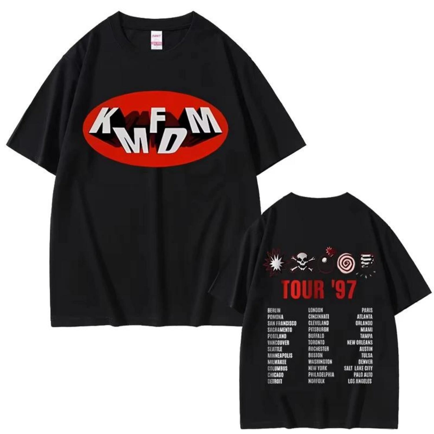 

Футболка с графическим принтом Rock Band Kmfdm Tour 97 Летняя мужская женская винтажная готическая панк уличная одежда Мужская повседневная футболка из чистого хлопка S чёрный