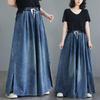 Summer Plus Size Women Jeans Long Pants Basic Trousers Loose Wide Leg Pants Casual Solid Blue Large Size