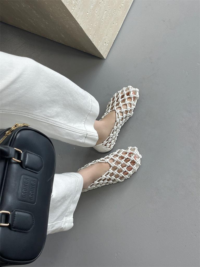 IPPEUM Women Mesh Balet Flats 2025 New Round Toe Red PU Leather Ballerina Shoes