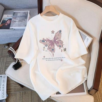 Pure Cotton White Short-sleeved T-shirt for Women In Summer New Large-size Loose Design Printed Slim Half-sleeved Top