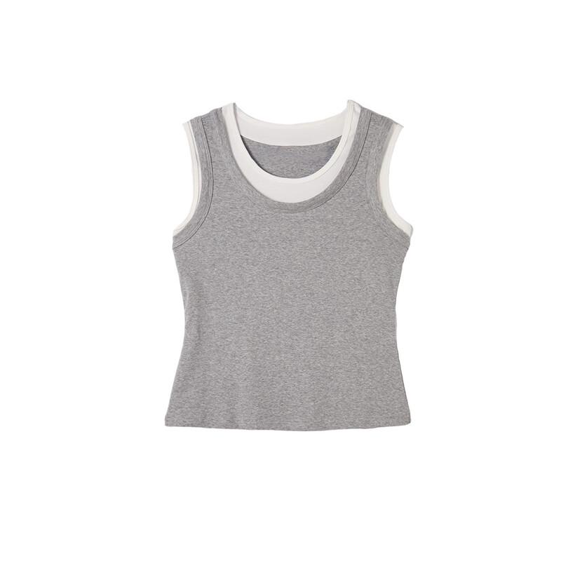 Demana Faux Two-Piece U-Neck Vest T-Shirt
