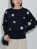 Beams Heart Star Print Crew Neck One Size Women's L/S Knit, Navy,