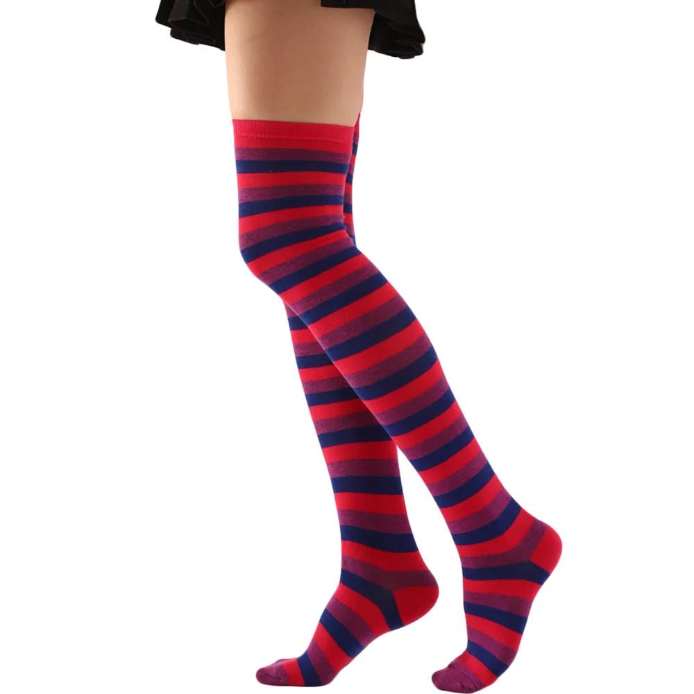 Podkolenky, stehenní pruhované ponožky, dlouhé boty, punčochy, dárky pro ženy, módní barevné pruhované punčochy, cosplay