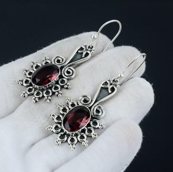 Red Garnet Earring, Red Garnet Silver Earring, Red Garnet Stone Earring, 925 Sterling Silver Earring, Gemstone Earring, Dangle Earring