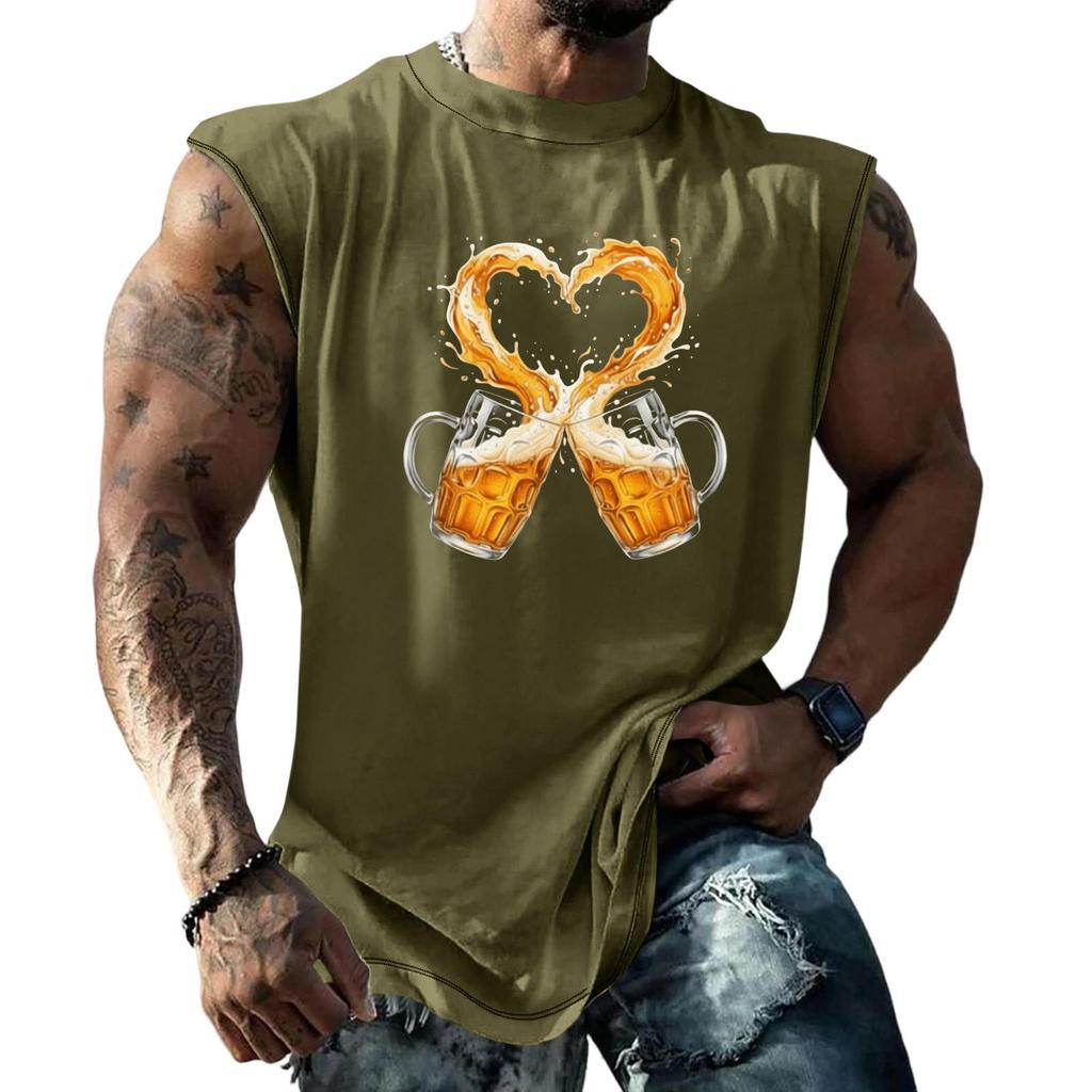 Men Sleeveless Tank Top Loose Fit Casual Streetwear Summer Muscle Shirt Beer Festival Graphic Print Lightweight Breathable Vest