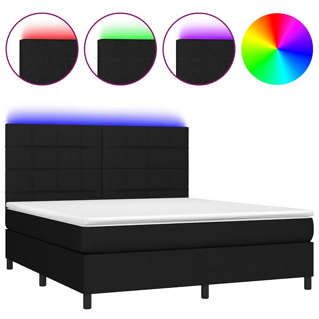 Box Spring Bed with Mattress & LED Black 180x200 cm Fabric