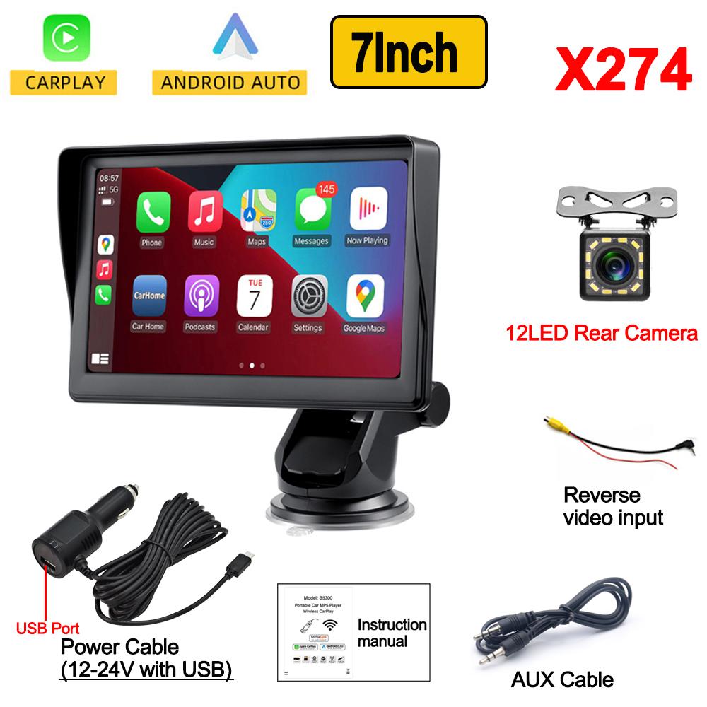 7 Inch Portable Car Radio Multimedia Video Player Wireless CarPlay Android Auto Bluetooth Car Touch Screen Rear View Camera