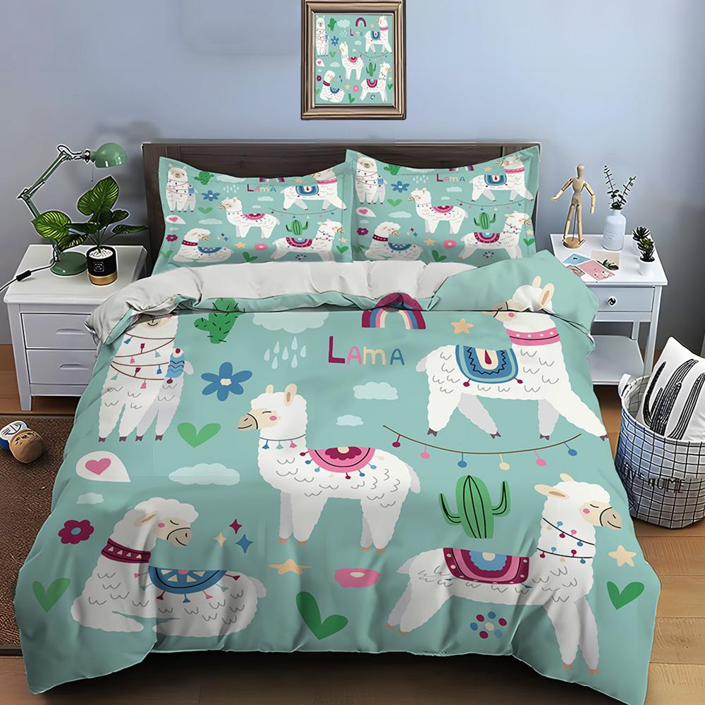 Cute Cartoon Llama Alpaca Print Bedding Set Duvet Cover 1 Duvet Cover 2 Pillowcases Adult And Children Bedding Set Luxury Gifts