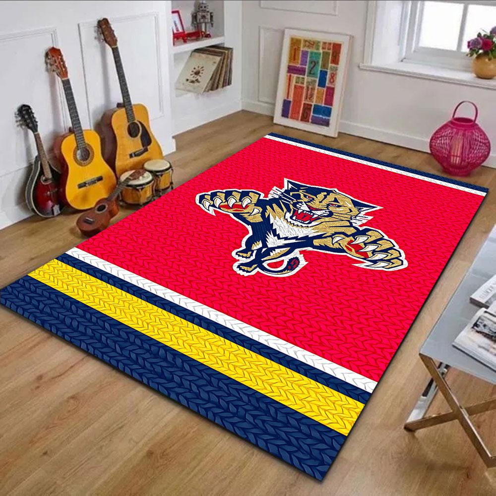 Pouncing Panther on Red Background Patterned carpet, non slip mat suitable for living room and bedroom sofas
