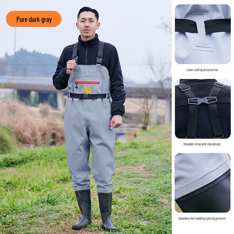Shark Ultralight Waterproof Wading Pants with Rain Boots for Fishing