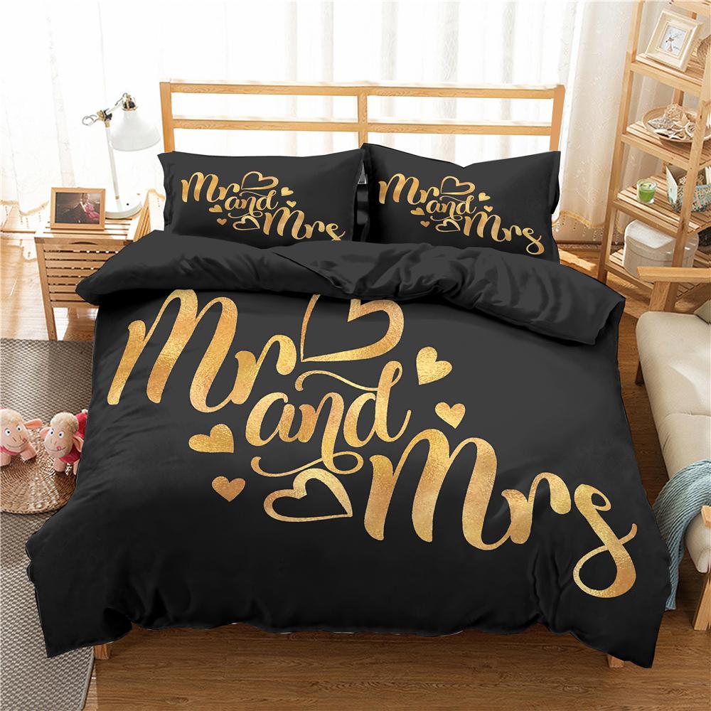 Lover Couples King Queen Duvet Cover Black And White Printed Bedding Set For Adults Valentine's Day Bedroom Decor Quilt Cover