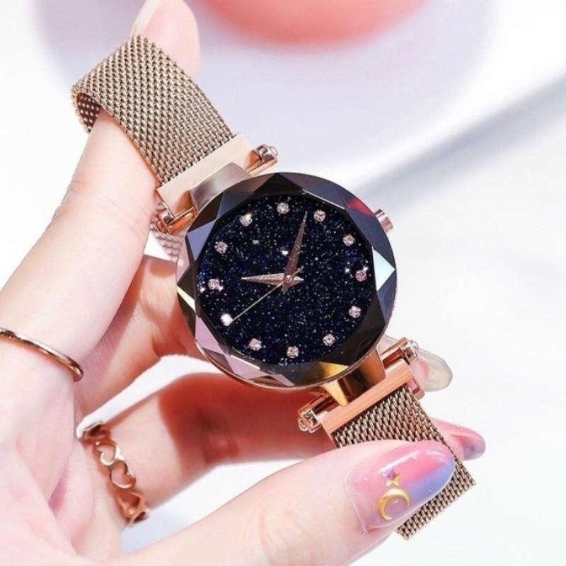Stainless Steel Magnetic Mesh Belt Women Watch Starry Sky Quartz Watch