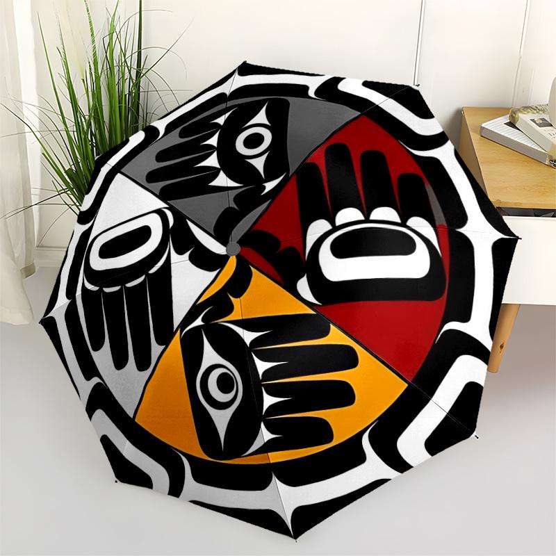 

1pc Totem Art Automatic Folding Umbrella. Portable collapsible design, Best birthday festival gift yy250924132