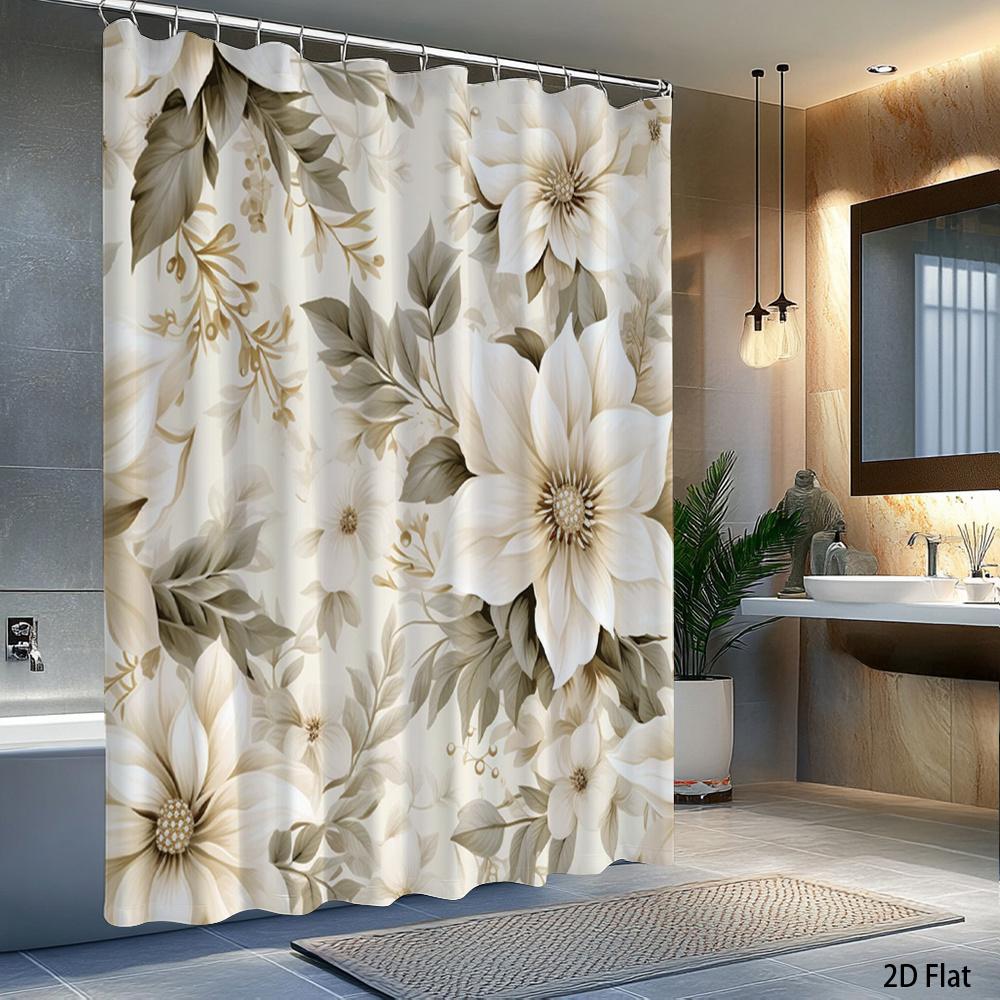 1pc Elegant floral patterned shower curtain, machine washable polyester fabric, suitable for bathroom décor.