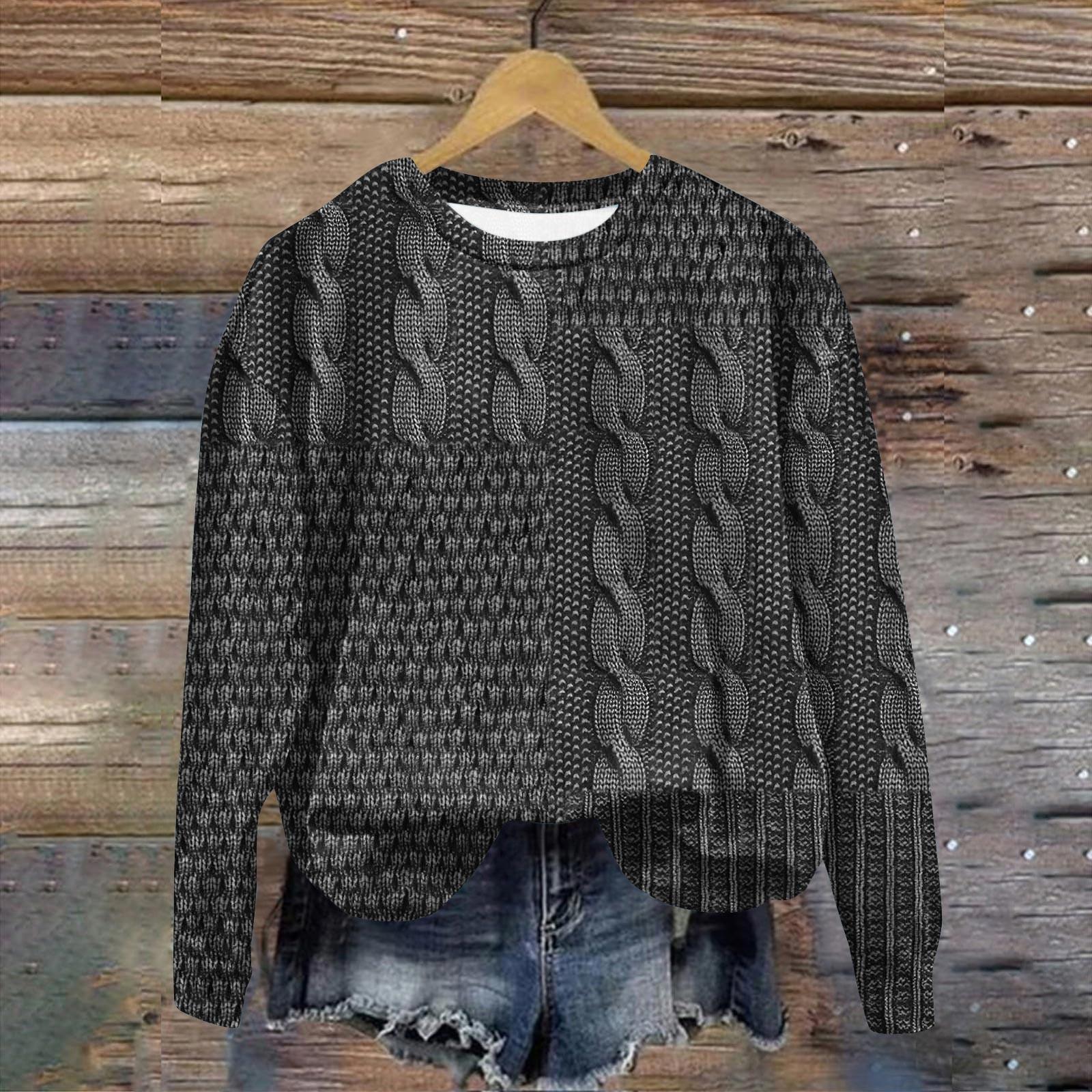 

Женская мода ChristmasPrinted с длинным рукавом свободный круглый вырез толстовка Топ M