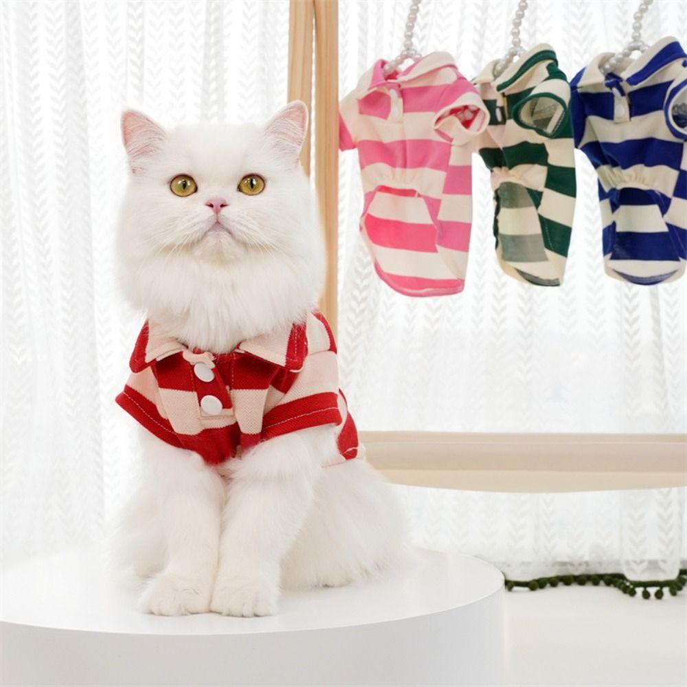 Outfits Casual Dog Stripe Sweatshirt Cotton Fabric Two-Footed Cat T-shirt Vest Undershirt Pet Clothing Summer